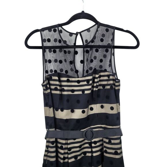 Eliza J Illusion Dot Charmeuse Fit & Flare Dress Sz 6 Black Retro 60s Party - Picture 6 of 13